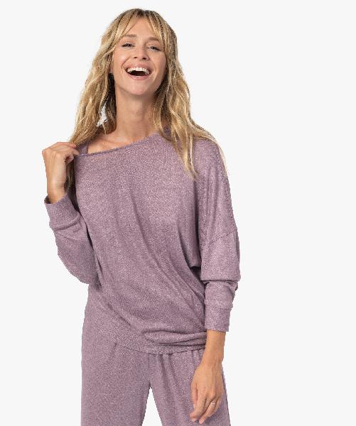 haut de pyjama femme à manches chauve-souris violet