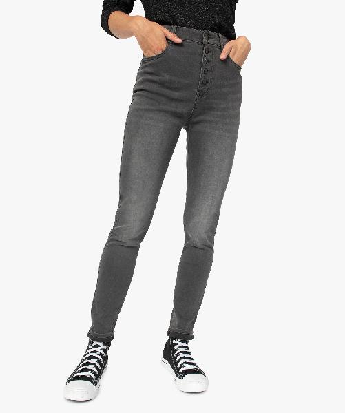 jean femme coupe slim taille haute coloris délavé gris