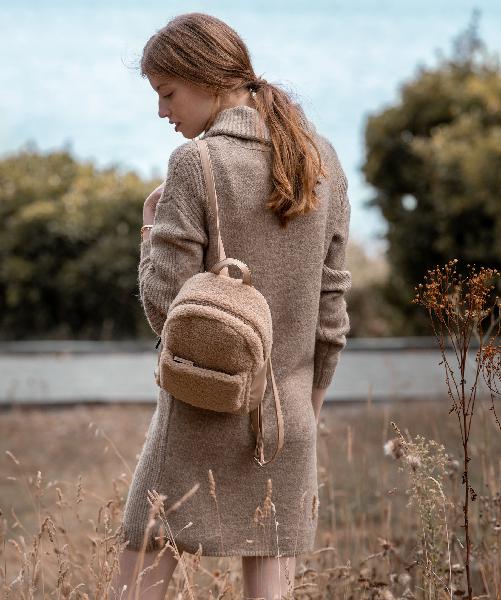 Sac à dos femme en sherpa taupe