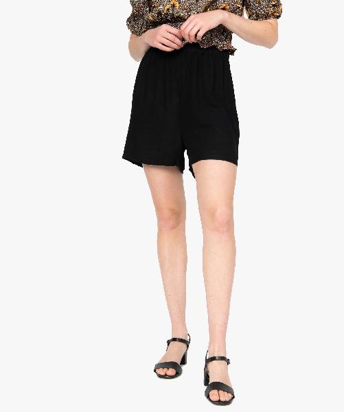 short femme uni avec taille élastiquée noir