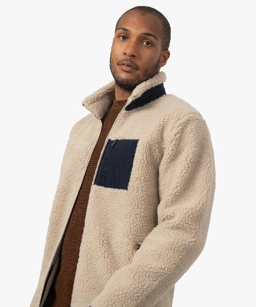 veste polaire homme zippé en sherpa beige