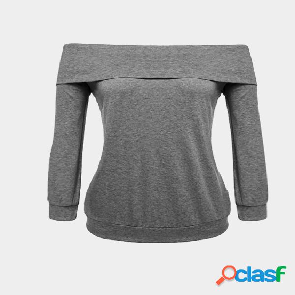 Grey casual lightweight off shoulder t-shirts