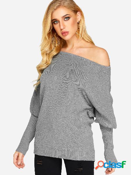 Lightweight Off Shoulder Dolman Sleeve Loose Jumper In Grey