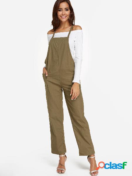 Green Side Pockets Plain Square Neck Sleeveless Wide leg Jumpsuits