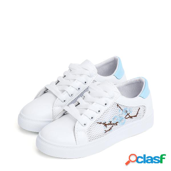 White Mesh Stitching Lace-up Breathable Sneakers