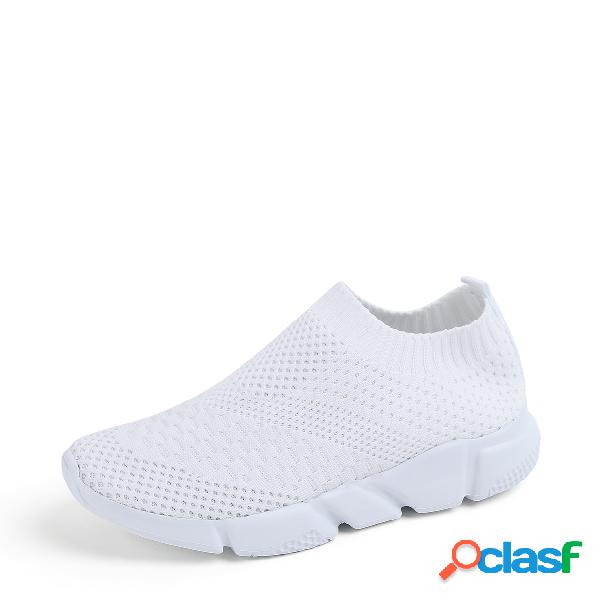 White Knitted Mesh Breathable Casual Sneakers