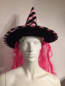 Halloween - chapeau de sorcière avec cheveux roses fluo et