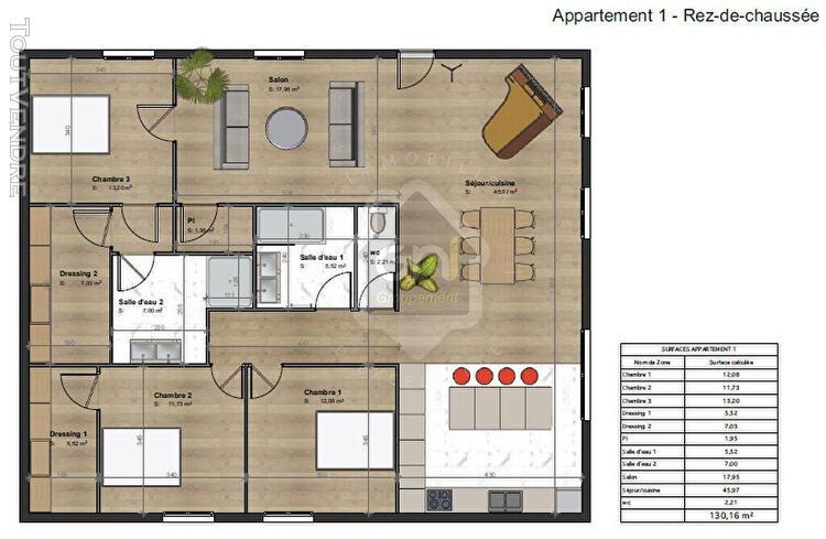 Appartement t4 de 130m² au rdc avec terrasse et jardin de