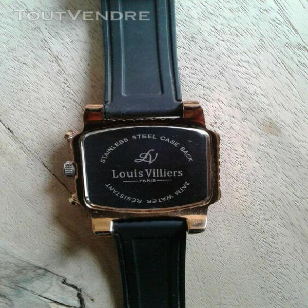 montre homme louis villiers boîtier noir et or rose,