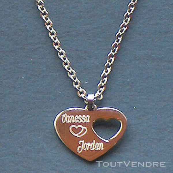 pendentif acier coeur gravé personnalisé amoureux prénoms