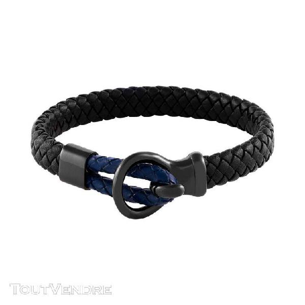 Bracelet les haubans en acier noir et cuir noir