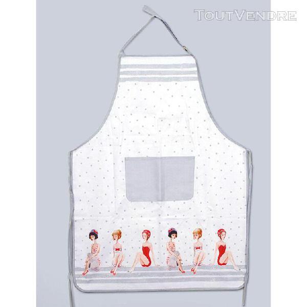 Tablier de cuisine coton &#39;baigneuses&#39; rouge gris blanc - 90x