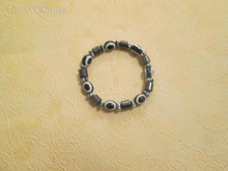 bracelet * perles ovales noir & blanc et hematite * sur