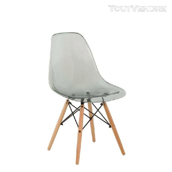 chaise scand transparente gris fumé bois naturel