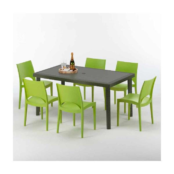 Grand soleil - table rectangulaire 6 chaises poly rotin