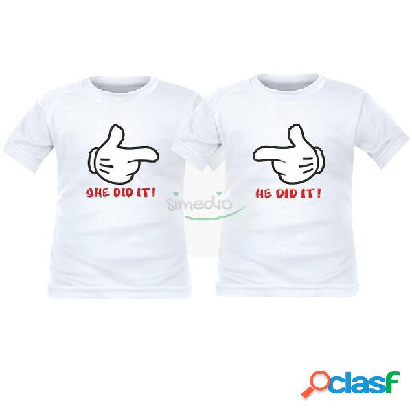 2 x tee shirt enfant jumeaux personnalisé: SHE / HE did it !