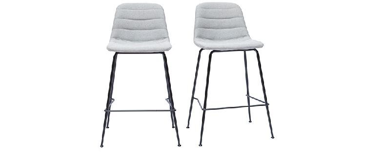 Tabourets de bar tissu et métal gris clair 65 cm (lot de 2)