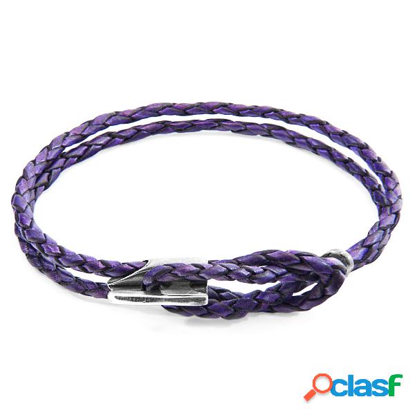 Bracelet Padstow Argent Et Cuir Tressé Violet De Raisin