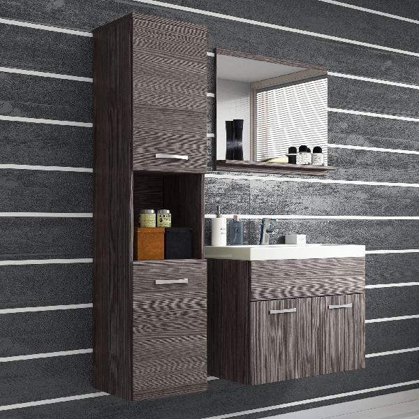 Ensemble meubles salle de bain design suspendu - wengé