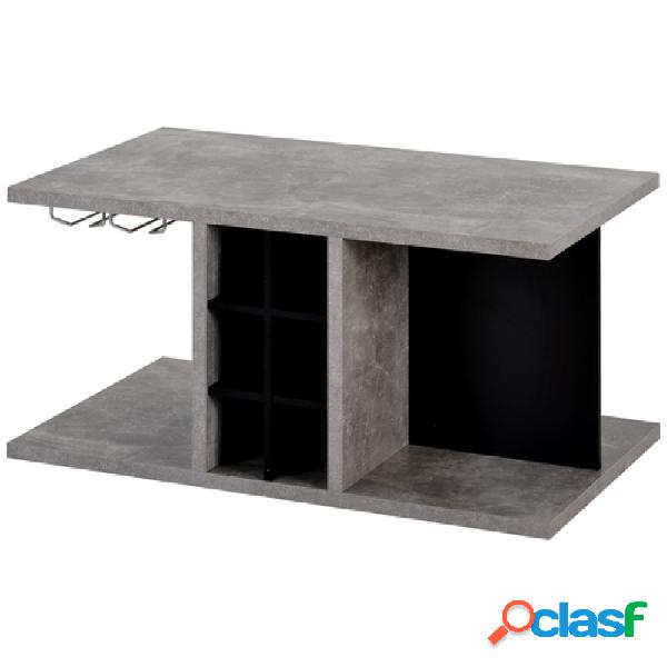 Table basse avec casier à vin, table de salon avec porte-gobelet en métal rangement amovible, bureau 2,5 cm d'épaisseur, gris（95 x 55 x 45cm）