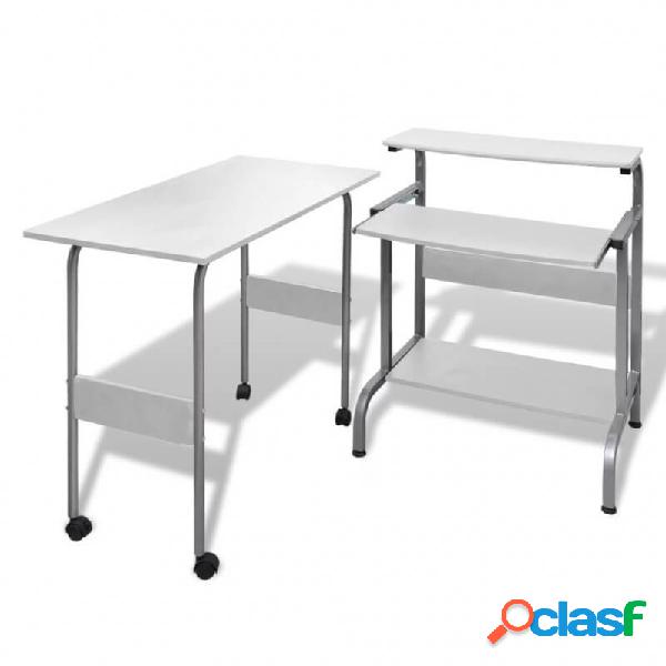 Table de bureau réglable blanche pour ordinateur avec roulettes