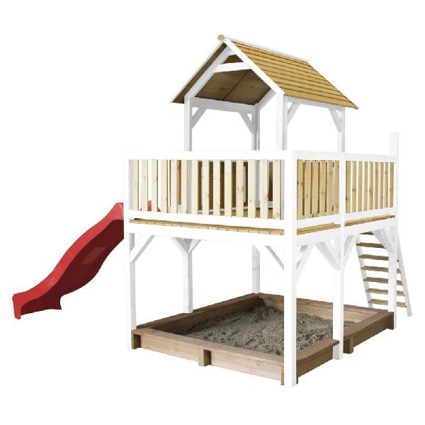 axi - atka play tower marron/blanc - toboggan rouge - aire