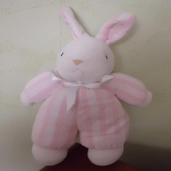 doudou peluche lapin tartine et chocolat raye rose blanc