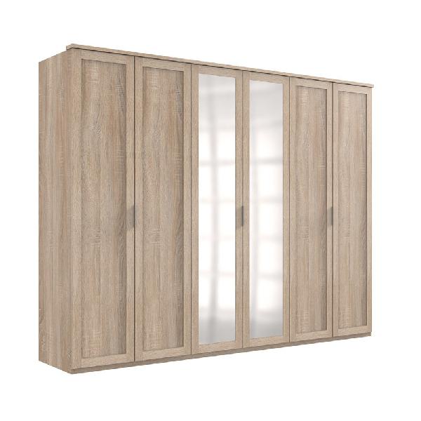 Armoire 6 portes 2 miroirs 270x58x208 cm chêne clair - rami