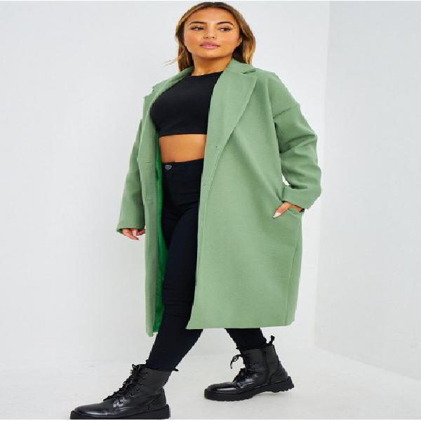 manteau long vert coupe droite - brentiny paris