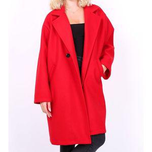 Manteau col tailleur à double boutonnage avec poches rouge