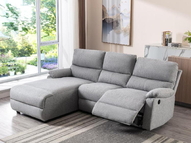 canapé d'angle gauche relax électrique en tissu gris clair