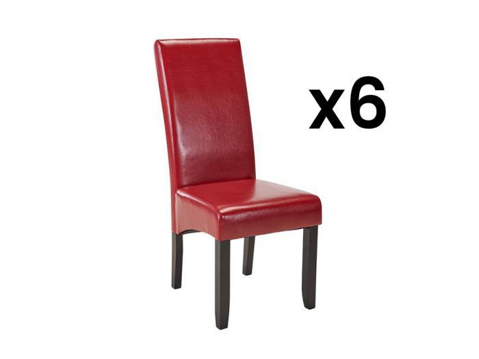 lot de 6 chaises rovigo - bois & simili rouge brillant