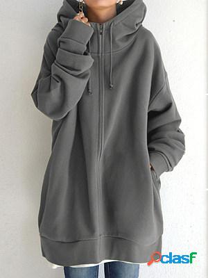 Autumn and winter zipper hooded long coat