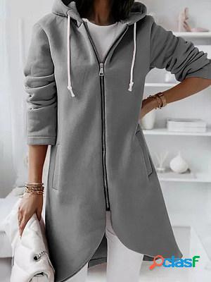 Autumn and winter zipper hooded long jacket