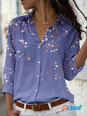 Casual loose floral print sun protection long sleeve blouse