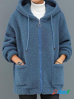 Casual loose solid lamb wool thermal hoodie coat