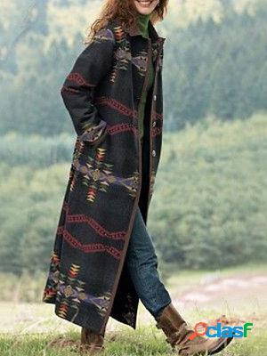 Casual tribal printed long sleeve overcoat