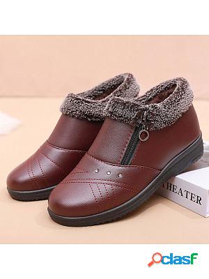 Cotton Plus Fleece Flat Non-slip Warm Low Top Leather Comfort Flats