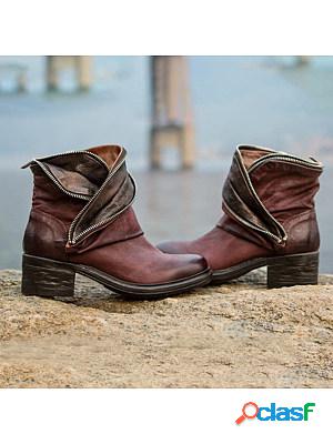 Distressed plain chunky round toe boots