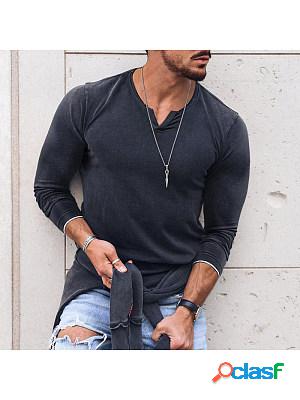 Men&#39;s v-neck casual long sleeve t-shirt