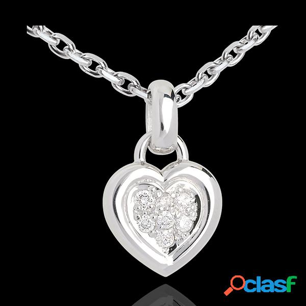 Pendentif coeur pavã© or blanc 18 carats - 0.12 carat - 7 diamants