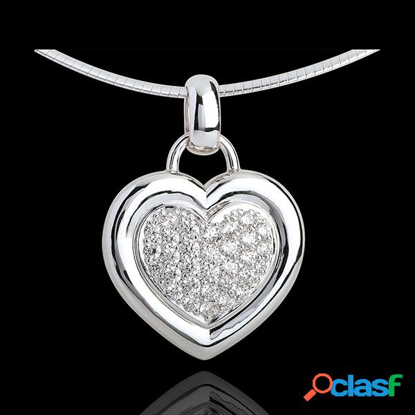 Pendentif coeur pavã© or blanc 18 carats (tgm) - 0.75 carat - 31 diamants