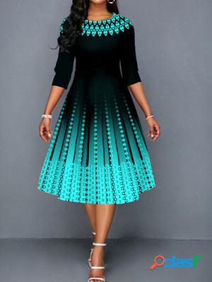 Positioning print temperament mid-sleeve waist dress