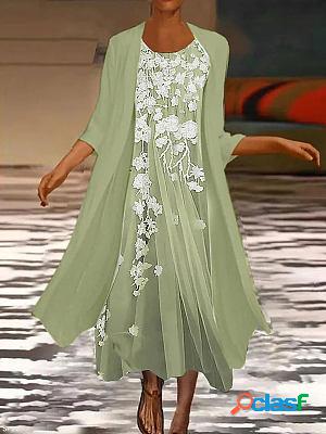 Round neck casual loose embroidered resort suit maxi dress