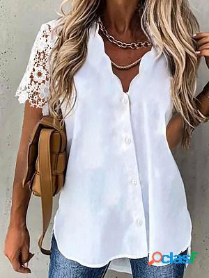 V neck casual loosen short sleeve blouse