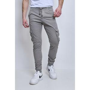 pantalon style cargo en coton extensible unicolore gris