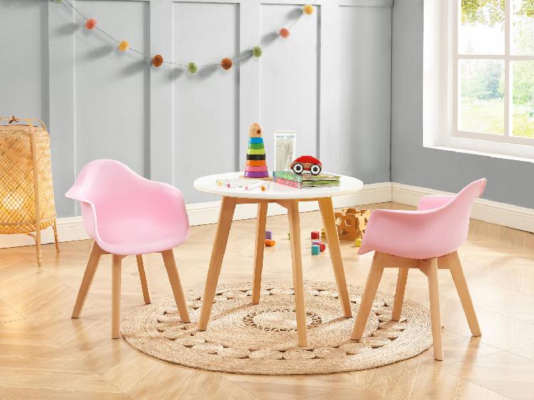 Table enfant en mdf et hêtre - blanc et naturel - louloune