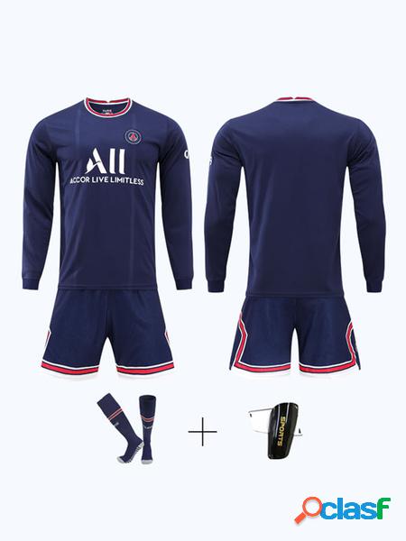 Milanoo Maillot de PSG Flocage Homme 4 Pièces T-Shirt et Short Chaussette Genouillères Manches Courtes Bleu Pour Adulte Enfant 2023