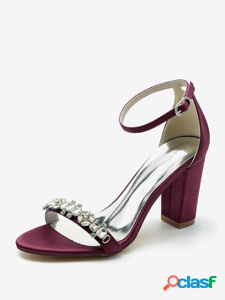 Milanoo chaussures de mariage satin bordeaux strass sandales de mariage à bout ouvert