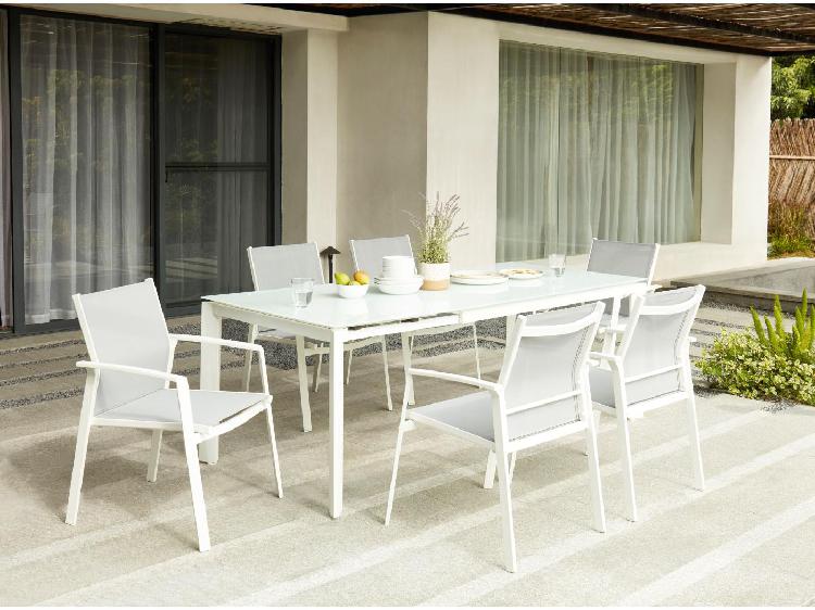 salle à manger de jardin - table extensible, 6 fauteuils -